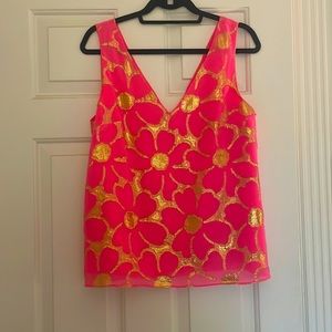 Lilly Pulitzer tank top Pink with gold flowers size M